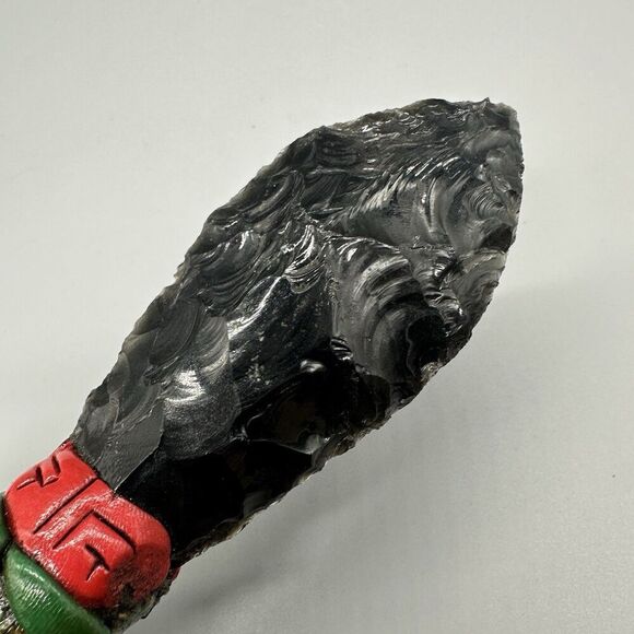 Aztec Style Ceremonial Sacrificial Tecpatl Obsidian Blade Knife Dagger 6.5” - Picture 9 of 11